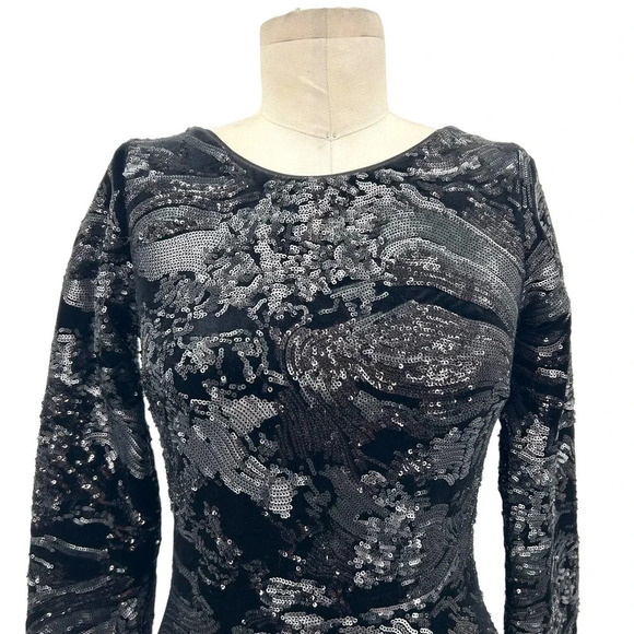 Dress the Population Lola Black Sequin Velvet Mini Bodycon Dress‎ Size Small - Picture 3 of 10